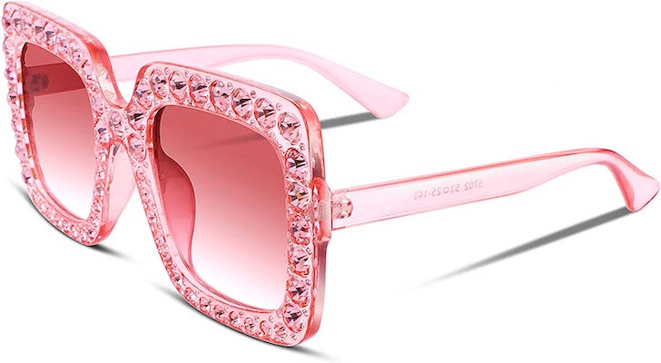 FEISEDY Women Sparkling Crystal Sunglasses Oversized Square Thick Frame B2283