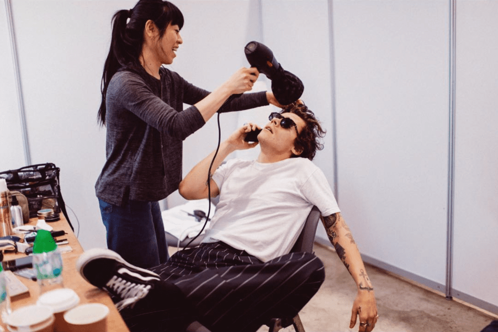 harry styles blow dryer backstage