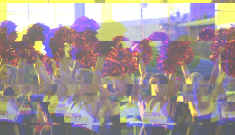 cheerleading team with glitch effect