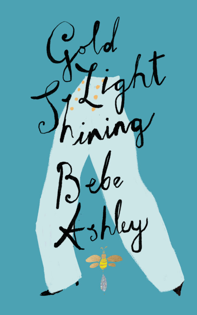 Gold Light Shining by Bebe Ashley Harry's white wide leg trousers and gold bee earring