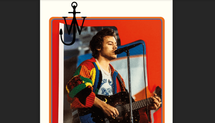 Harry Styles in a colour block cardigan