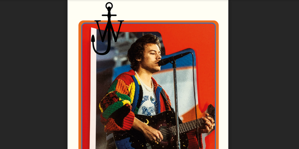 Harry Styles in a colour block cardigan